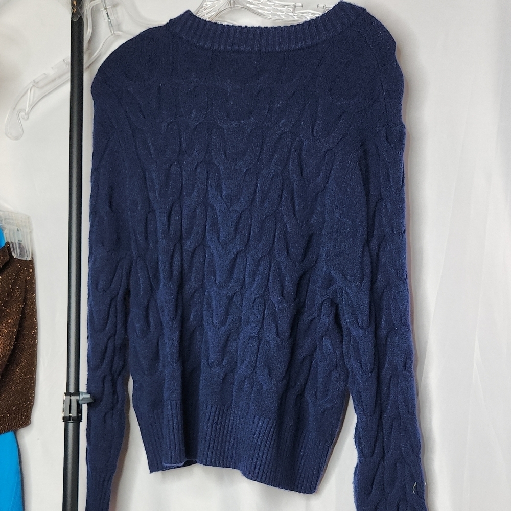 Women's Cable Crewneck Pullover Sweater - A New Day Navy L - Picture 5 of 14
